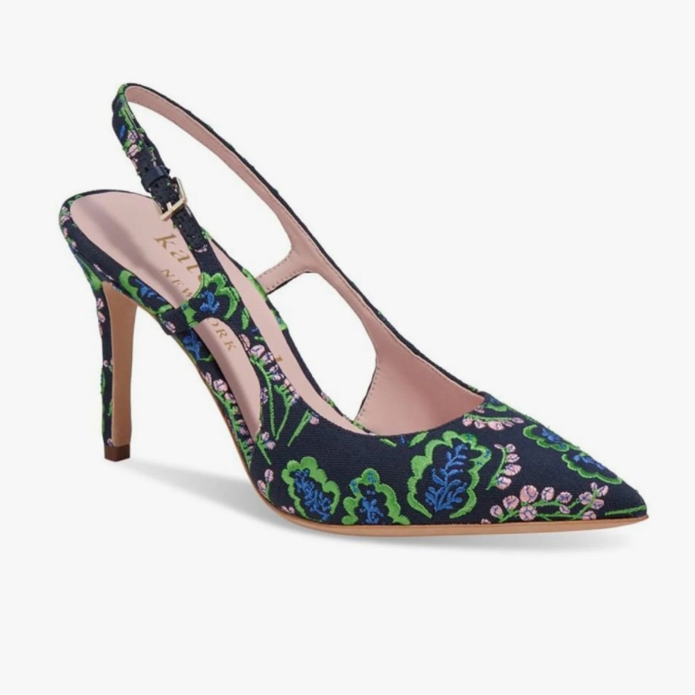 NWOB Kate Spade Valerie Slingback Navy Floral Heels 9
